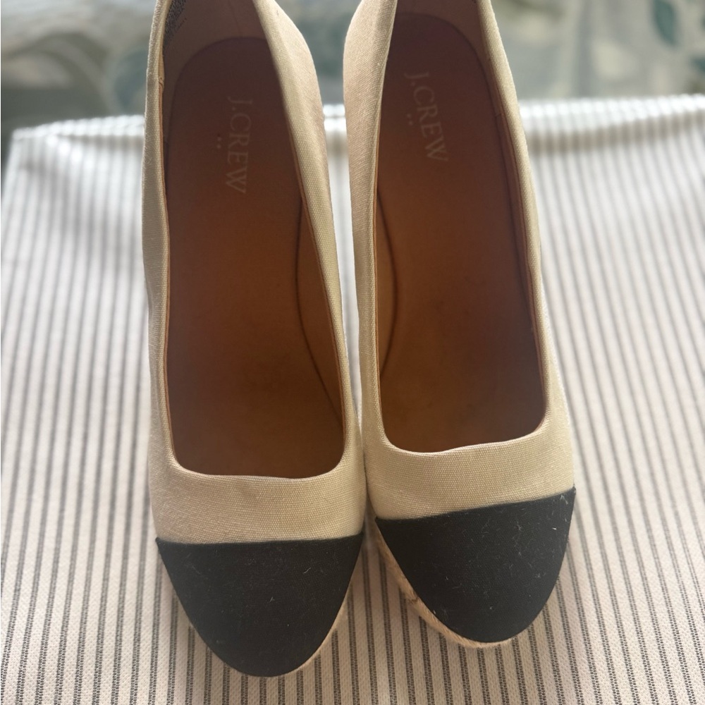 J.Crew Two-Tone Beige and Black Cap-Toe Pumps
